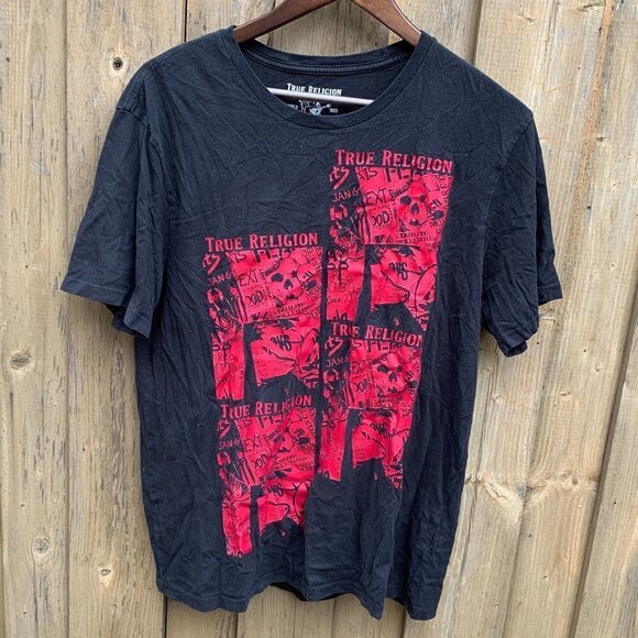 True Religion BIG LOGO Skull T Shirt Large - Picture 1 of 3